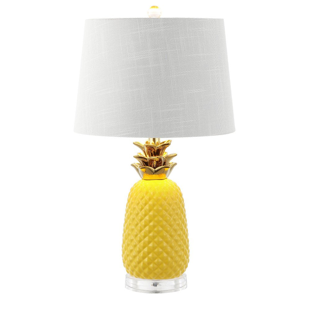 23" Clear Gold And Yellow Pineapple Table Lamp With Globe Shade