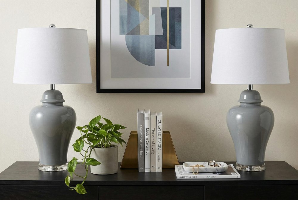 Set of Two 27" Clear Novelty Bedside Lamps With Empire Shades