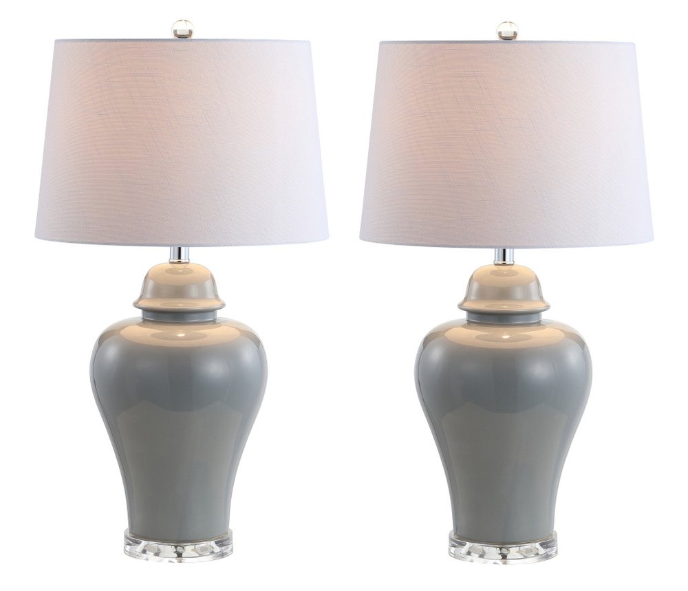 Set of Two 27" Clear Novelty Bedside Lamps With Empire Shades