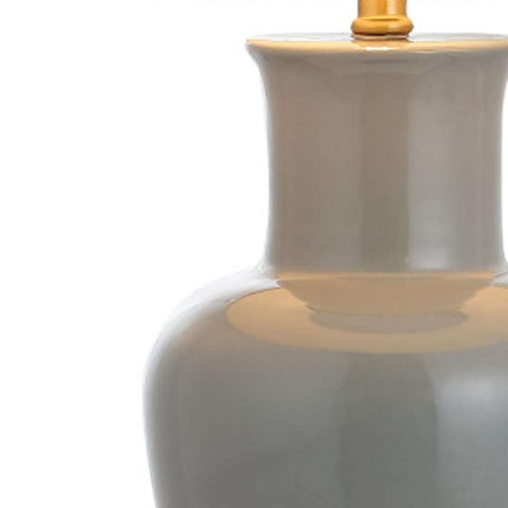 29" Gray And Gold Urn Bedside Lamp With Drum Shade