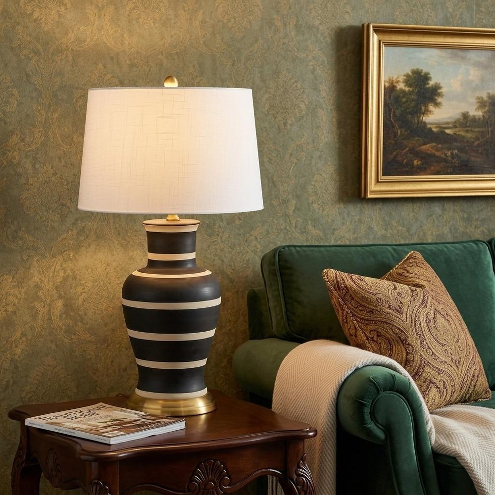 29" Gold Urn Table Lamp With Drum Shade