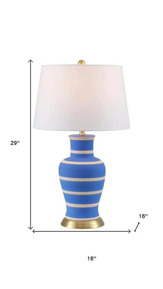 29" Blue Gold And Beige Urn Bedside Lamp With Empire Shade