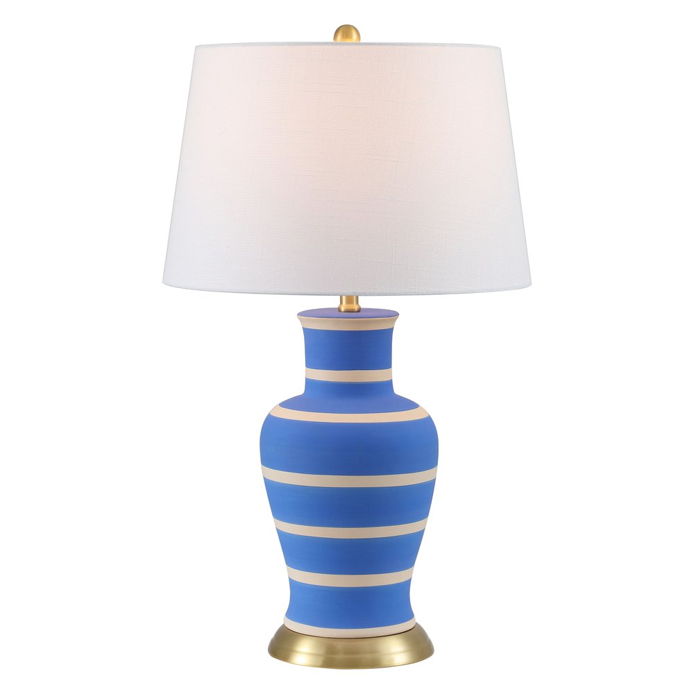 29" Blue Gold And Beige Urn Bedside Lamp With Empire Shade