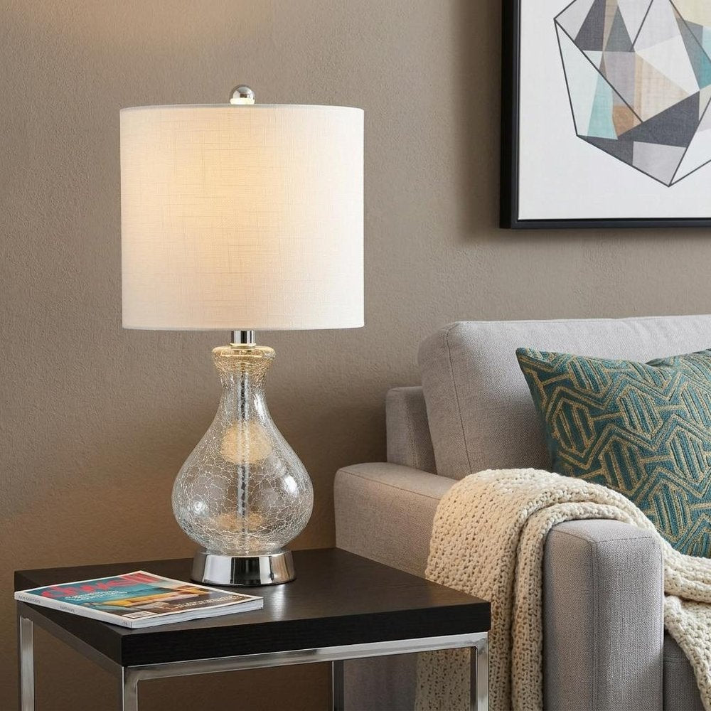 21" Silver Gourd Table Lamp With Drum Shade