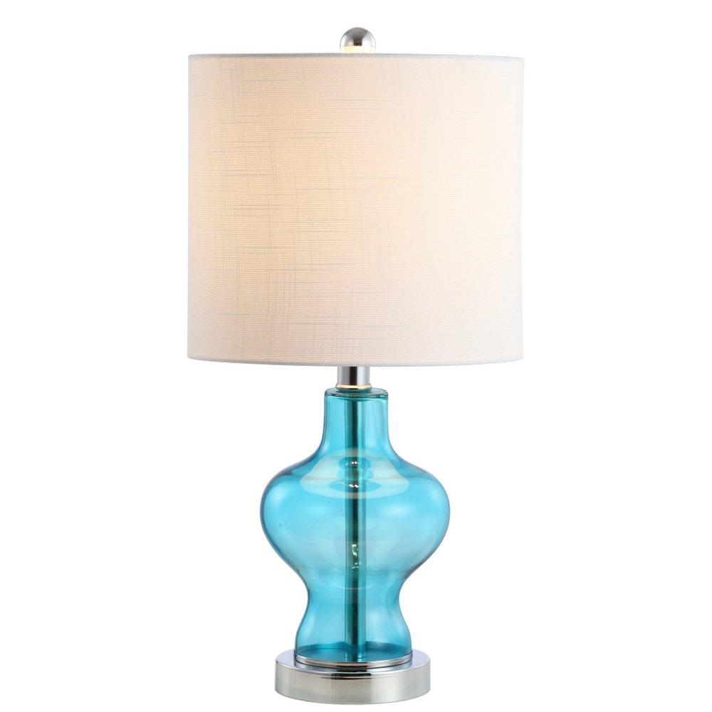 21" Aqua And Silver Novelty Bedside Lamp With Drum Shade