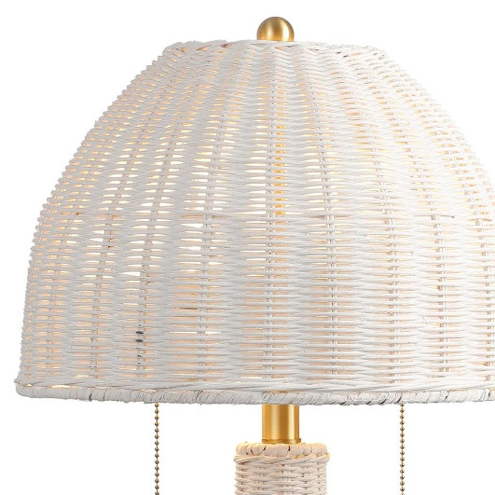 22" White Lantern Bedside Lamp With Dome Shade