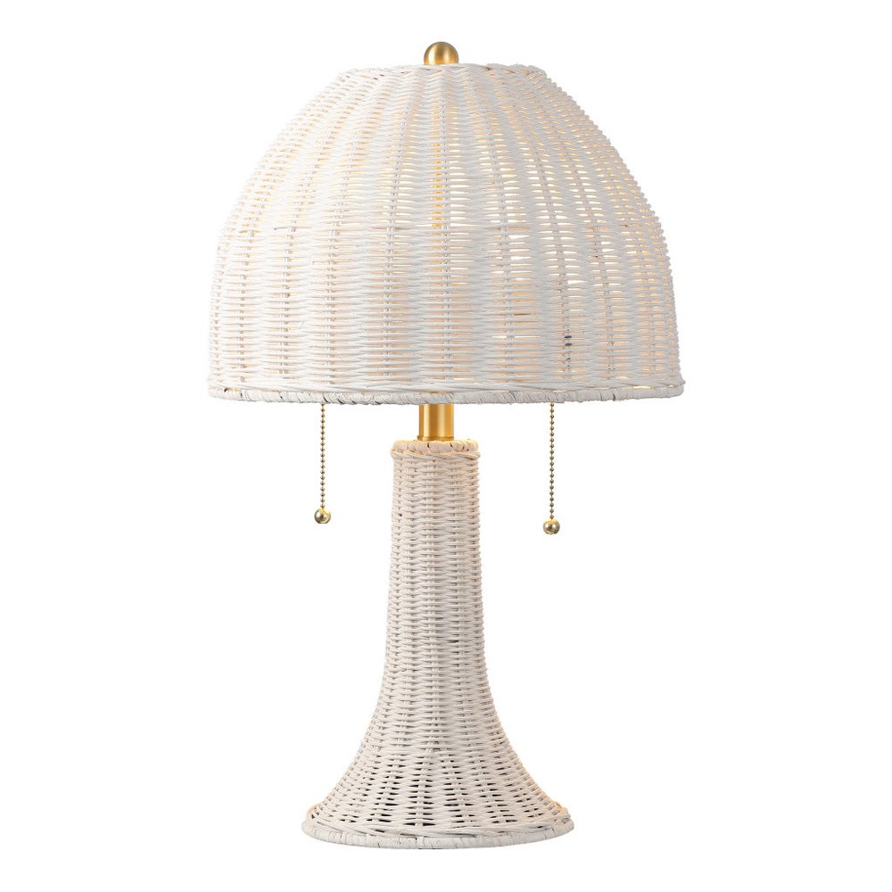 22" White Lantern Bedside Lamp With Dome Shade