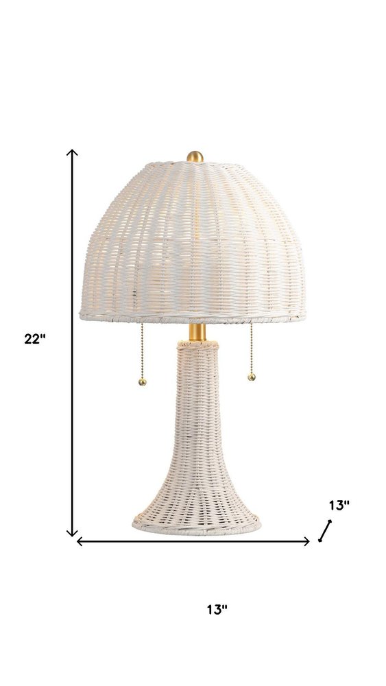 22" White Lantern Bedside Lamp With Dome Shade