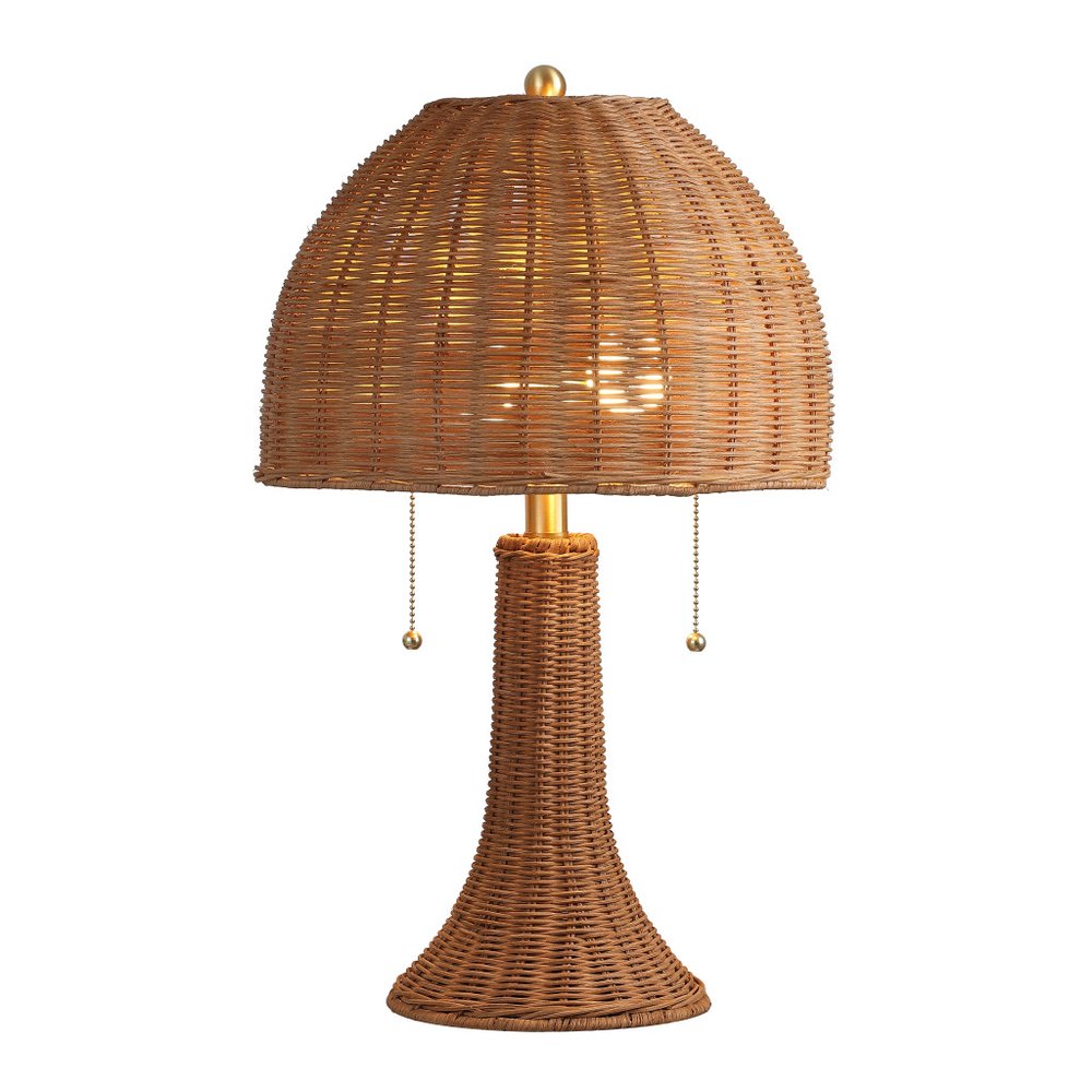 22" Natural Lantern Bedside Lamp With Dome Shade