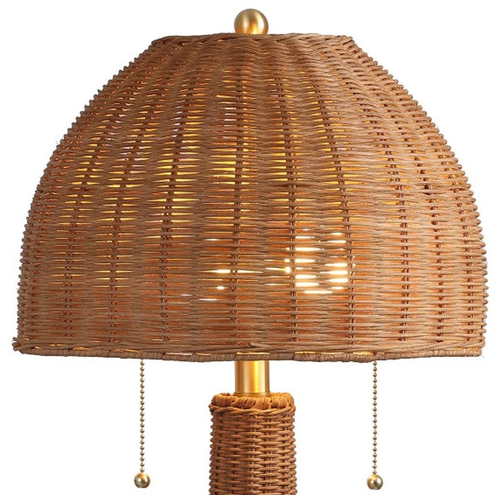 22" Natural Lantern Bedside Lamp With Dome Shade
