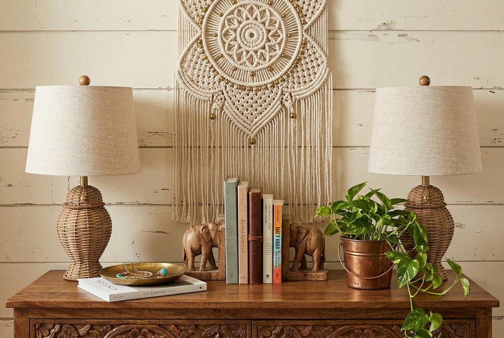 Set of Two 21" Light Brown Urn Table Lamps With Empire Shades