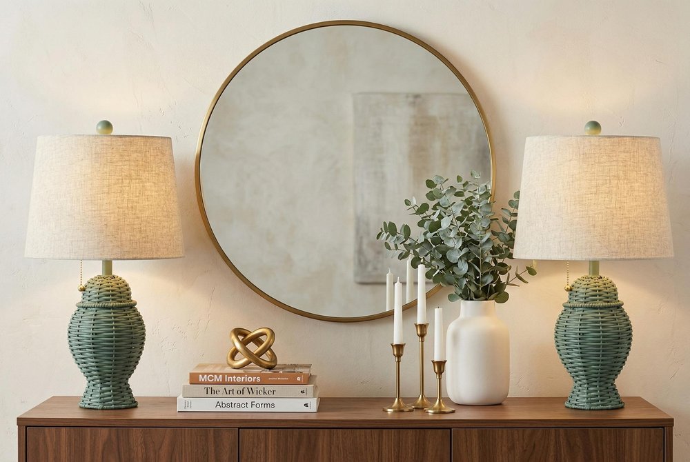 Set of Two 21" Green Urn Bedside Lamps With Empire Shades