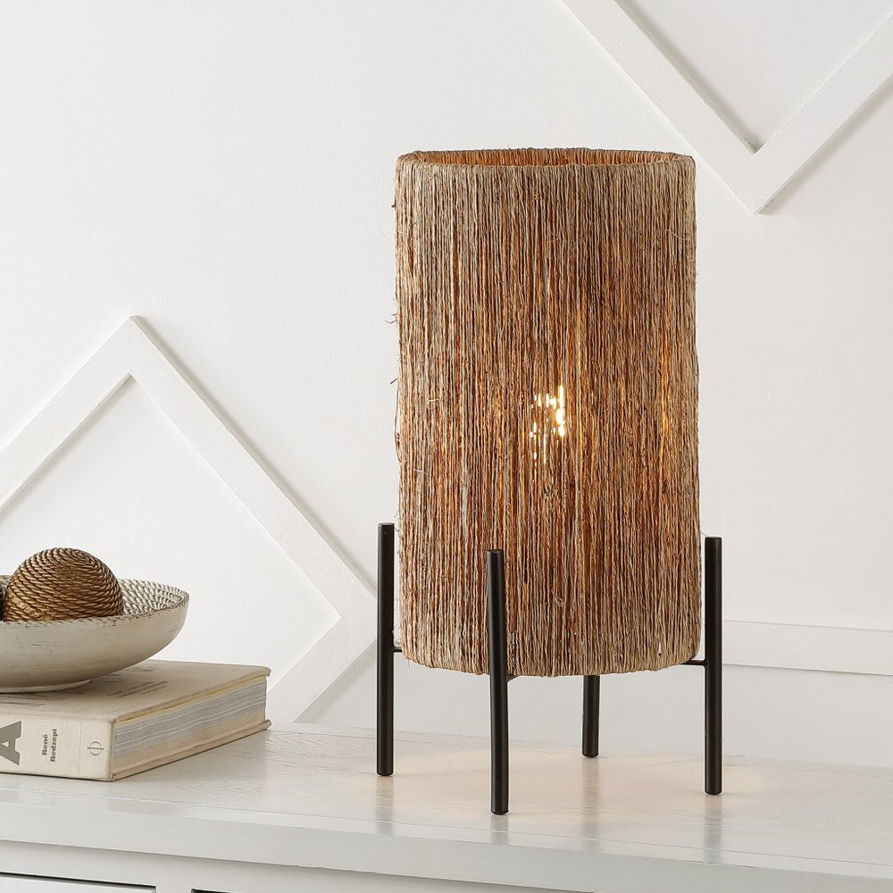 17" Black Table Lamp With Cylinder Shade