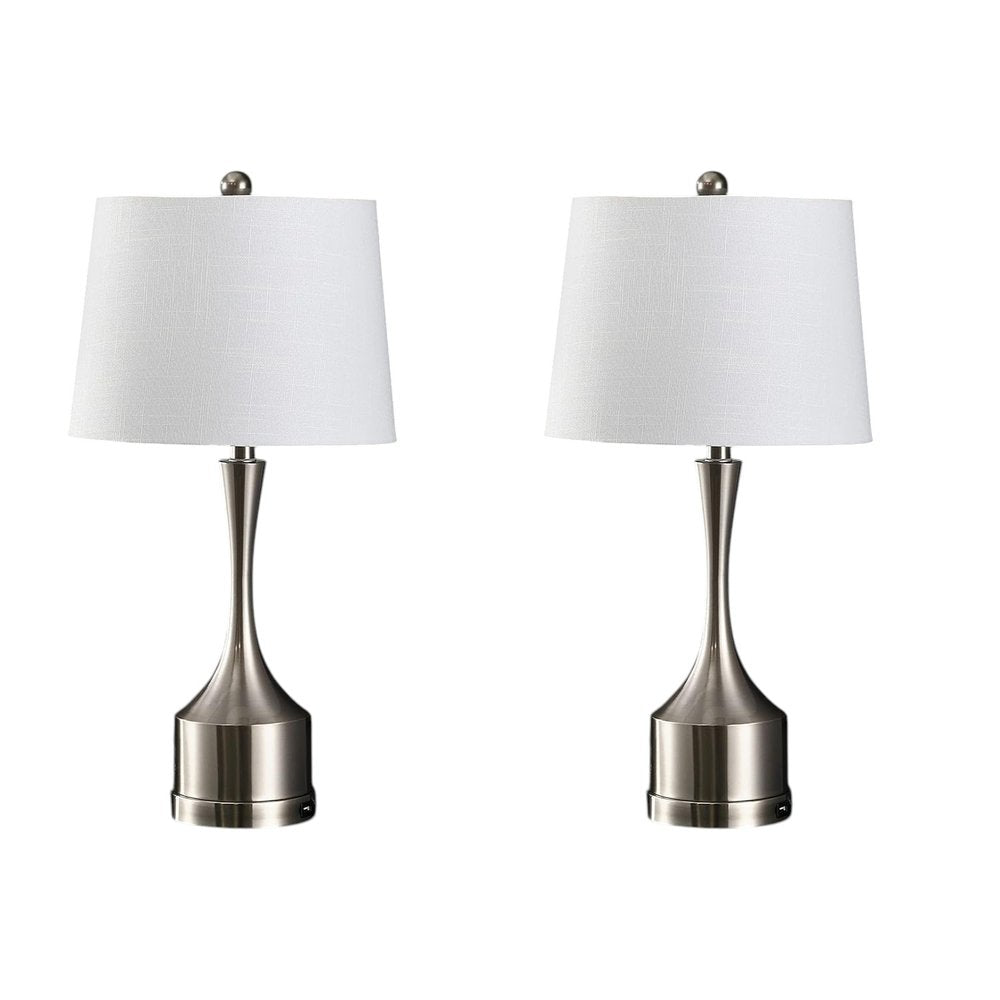 Set of Two 26" Nickel Novelty Table Lamps With Empire Shades