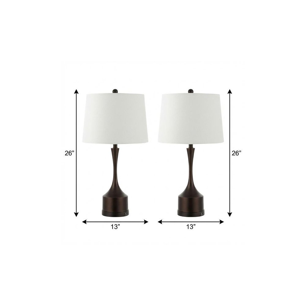 Set of Two 26" Antiqued Bronze Novelty USB Table Lamps With Empire Shades