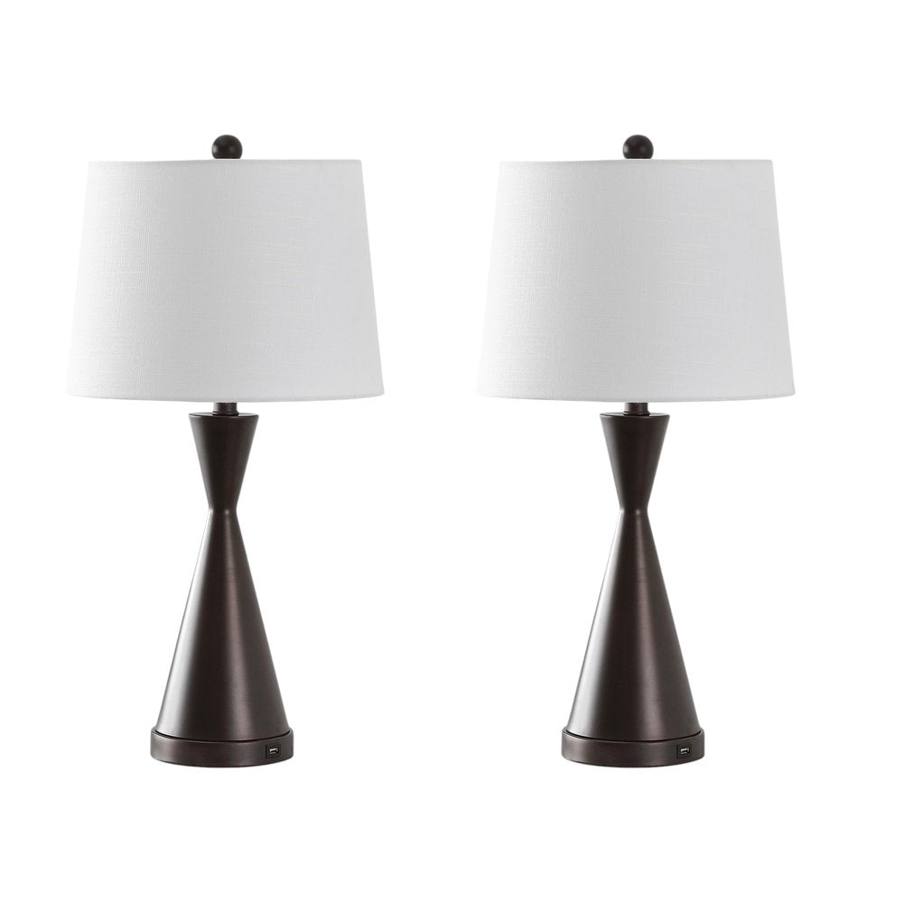 Set of Two 26" Antiqued Bronze Novelty Table Lamps With Empire Shades