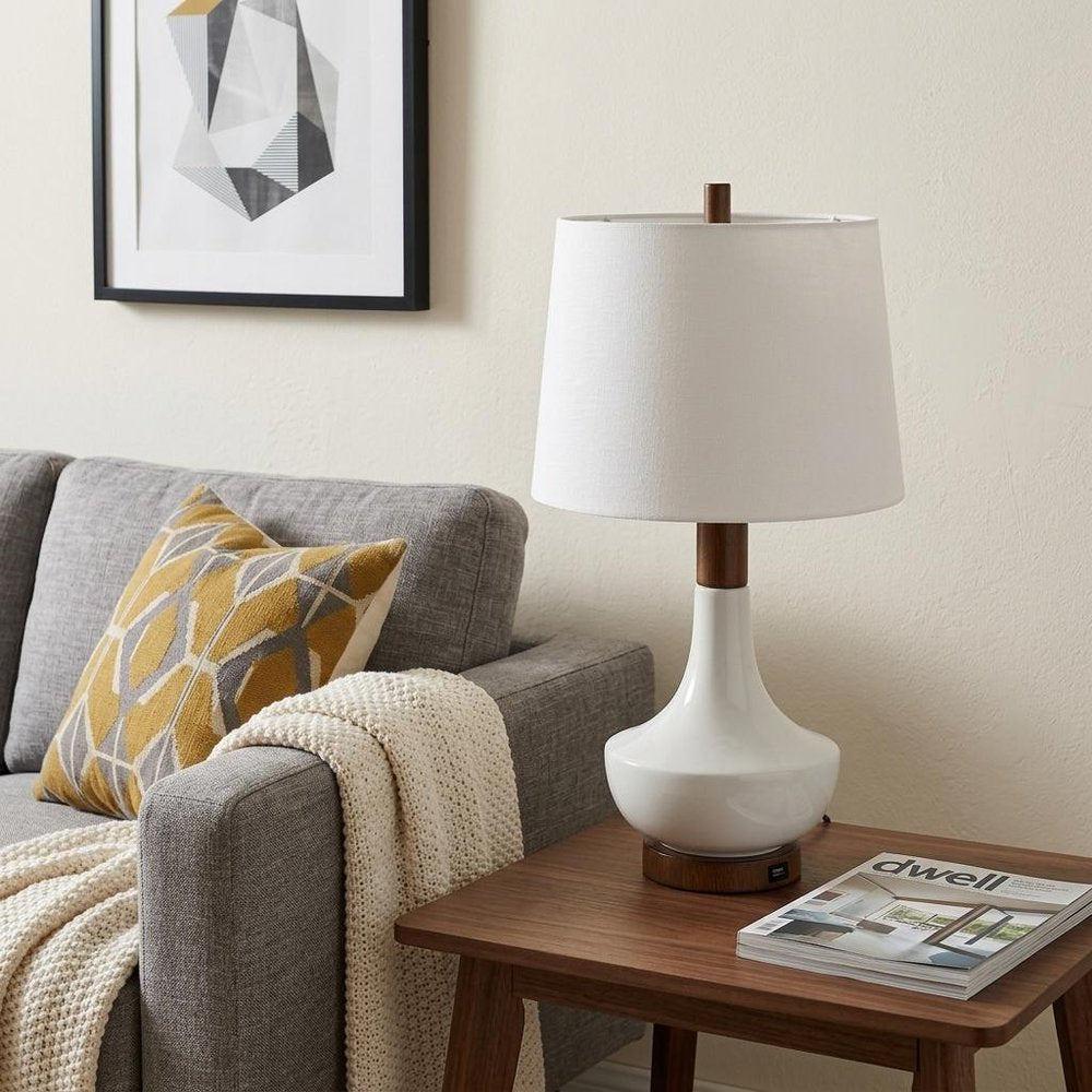 23" Brown Globe Bedside Lamp With Empire Shade