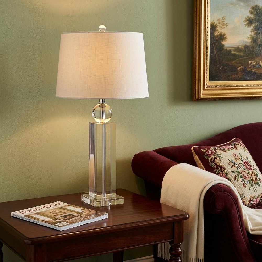 29" Silver And Clear Table Lamp With Empire Shade