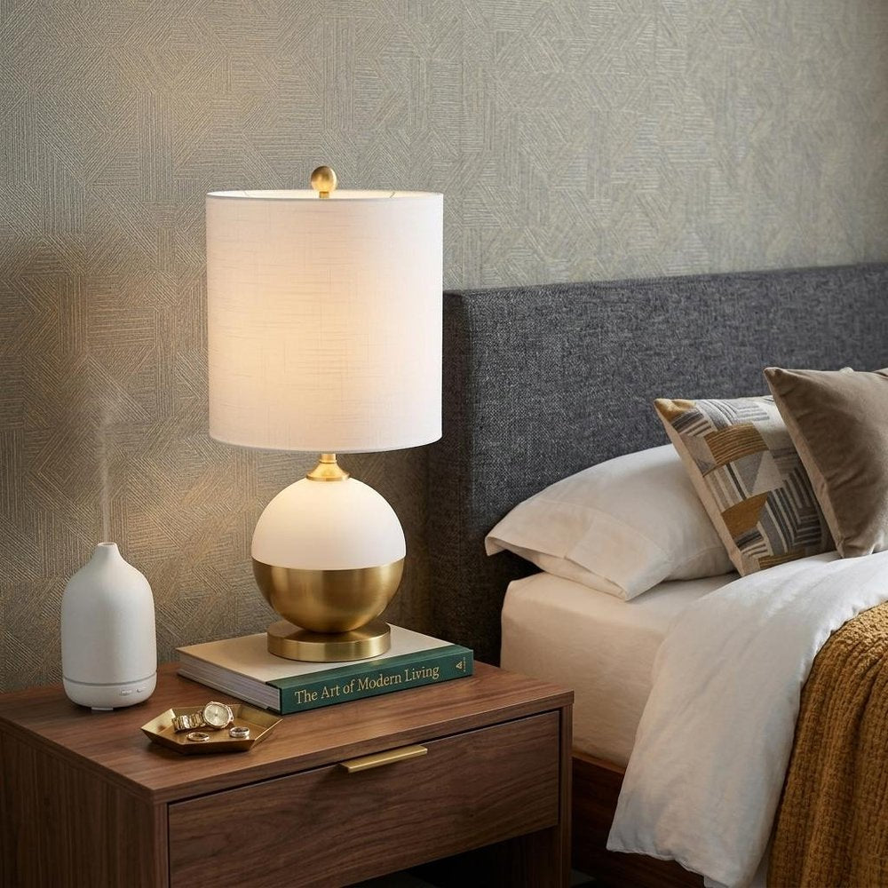 24" Gold Globe Table Lamp With Drum Shade