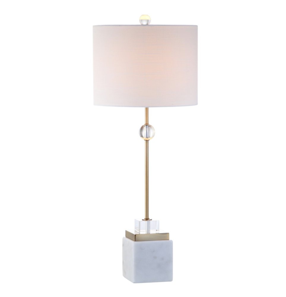 Set of Two 30" White Table Lamps With Drum Shades