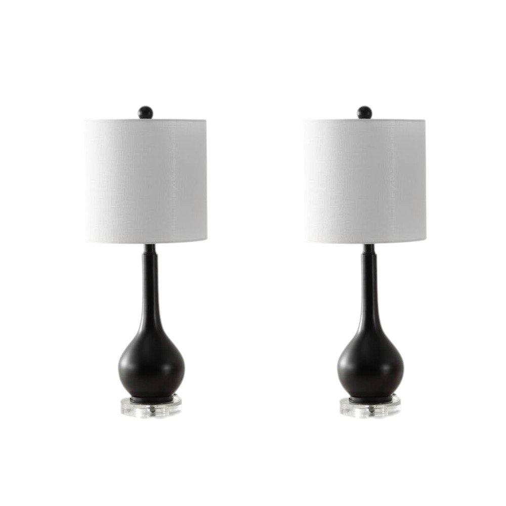 Set of Two 25" Clear Gourd Table Lamps With Drum Shades