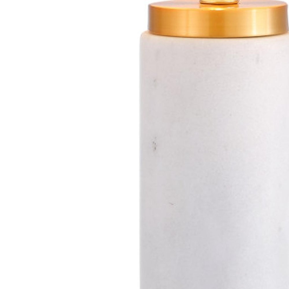 23" White And Gold Bedside Lamp With Empire Shade