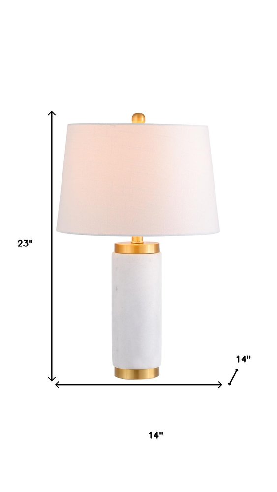 23" White And Gold Bedside Lamp With Empire Shade