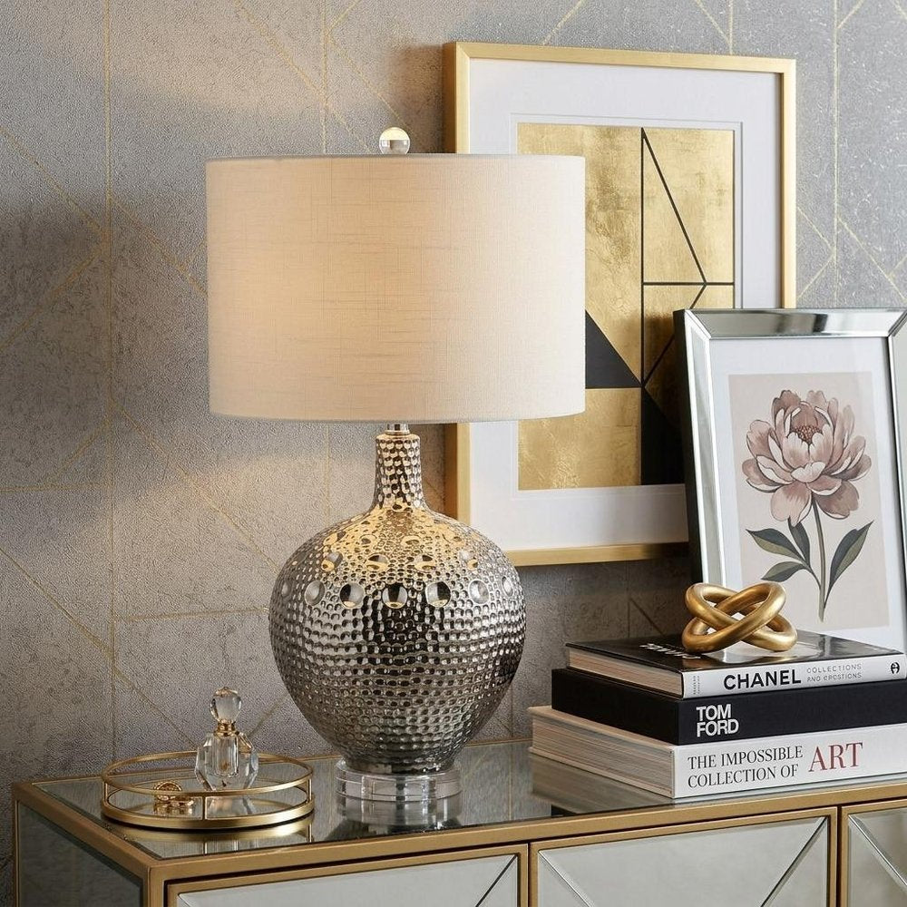 27" Clear Novelty Bedside Lamp With Drum Shade