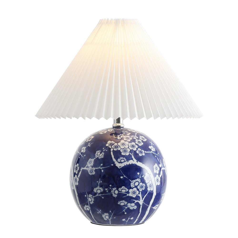 20" Blue And White Globe Table Lamp With Cone Shade