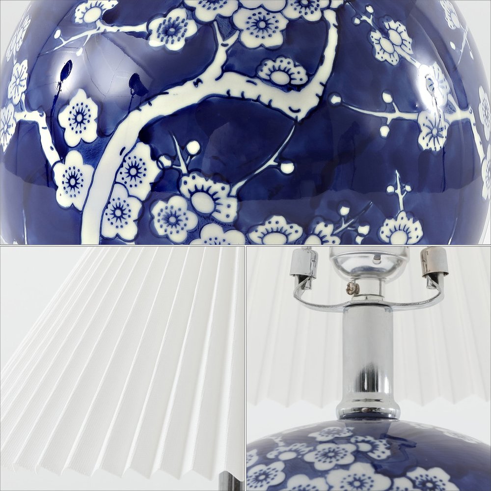 20" Blue And White Globe Table Lamp With Cone Shade