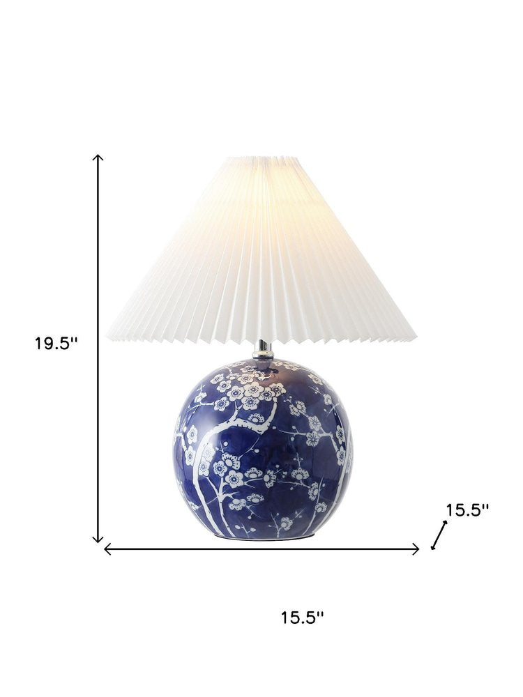 20" Blue And White Globe Table Lamp With Cone Shade