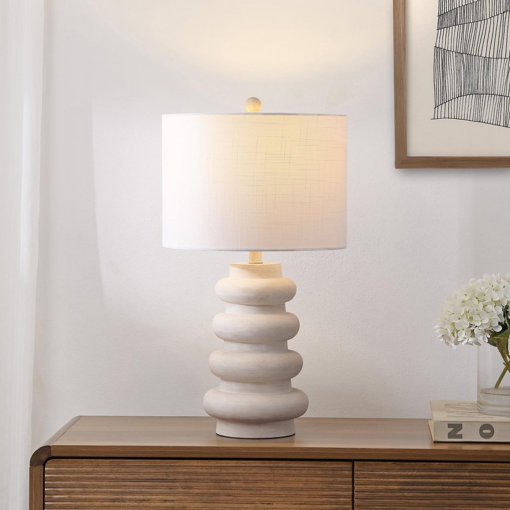 26" Clear Round Table Lamp With Drum Shade