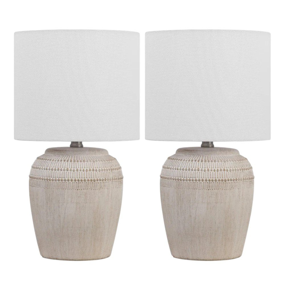Set of Two 17" Clear Gourd Table Lamps With Drum Shades