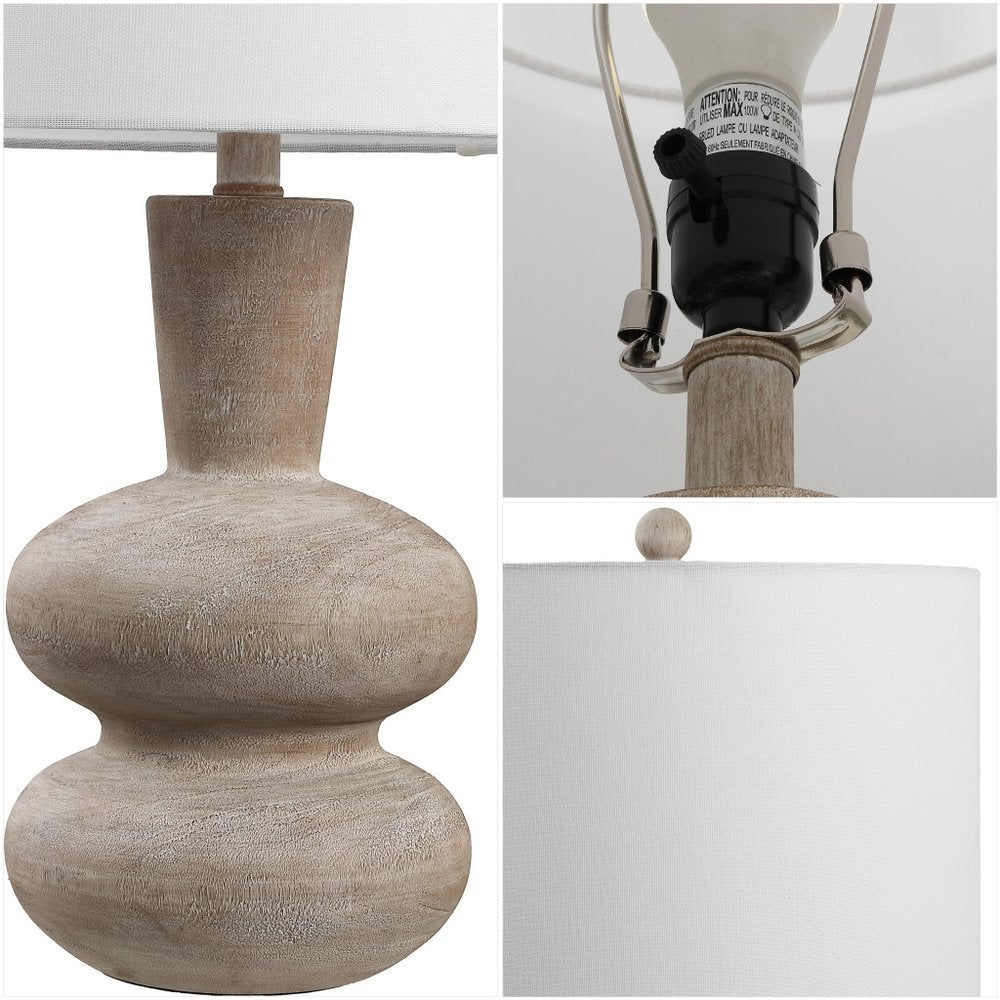 24" Brown Gourd Table Lamp With Drum Shade