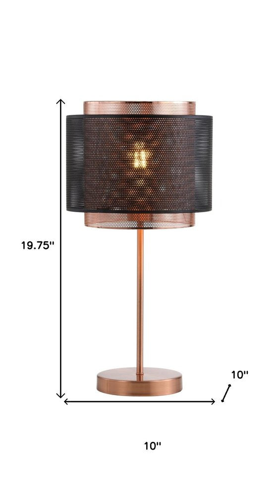20" Copper Table Lamp With Cylinder Shade
