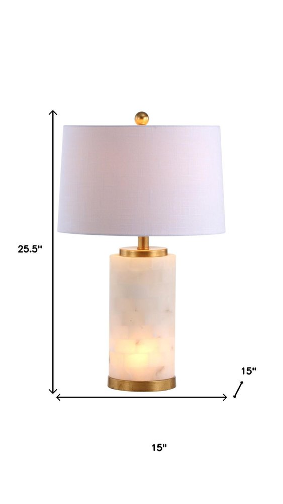 26" White And Gold Table Lamp With Drum Shade