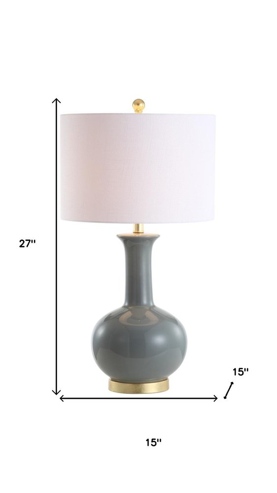 27" Steel Blue And Gold Novelty Table Lamp With Drum Shade