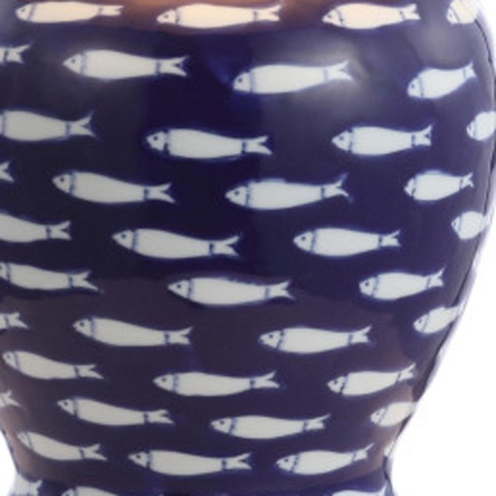 22" Navy Blue White And Gold Urn Table Lamp With Empire Shade