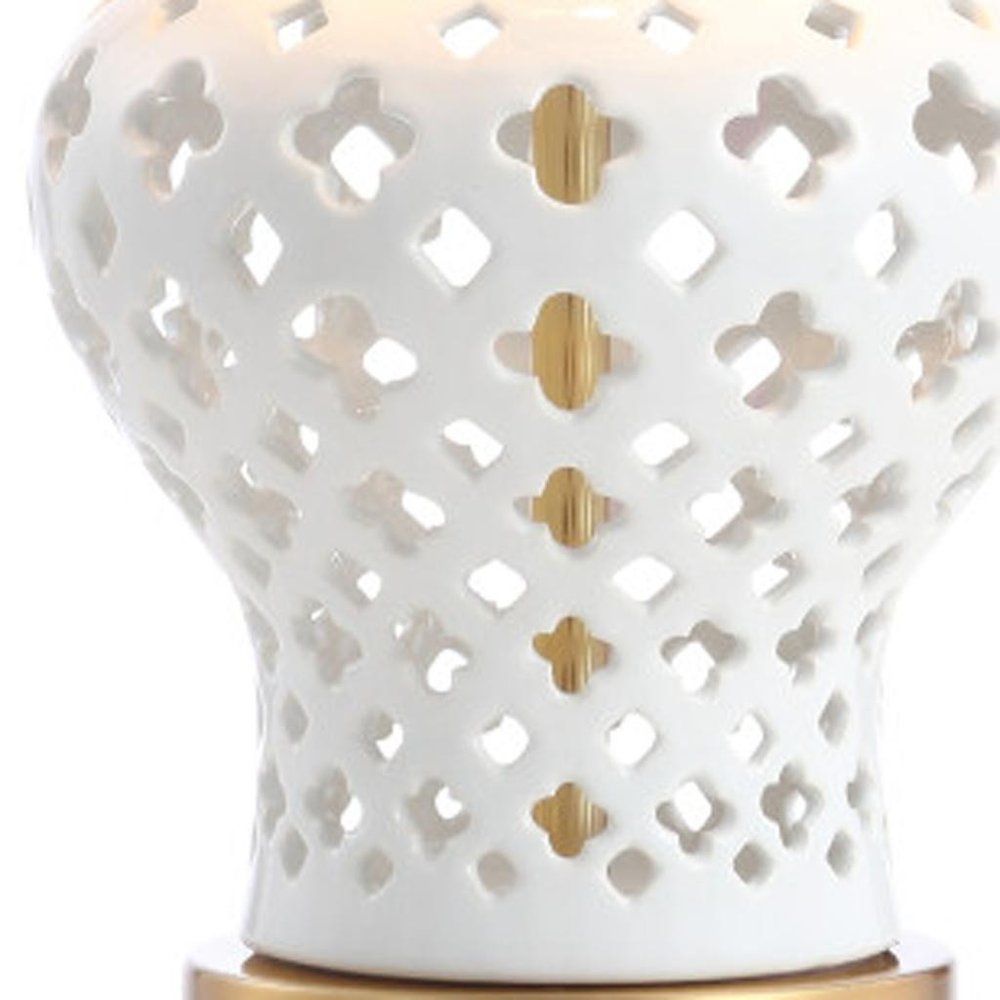 21" White And Gold Urn Table Lamp With Drum Shade