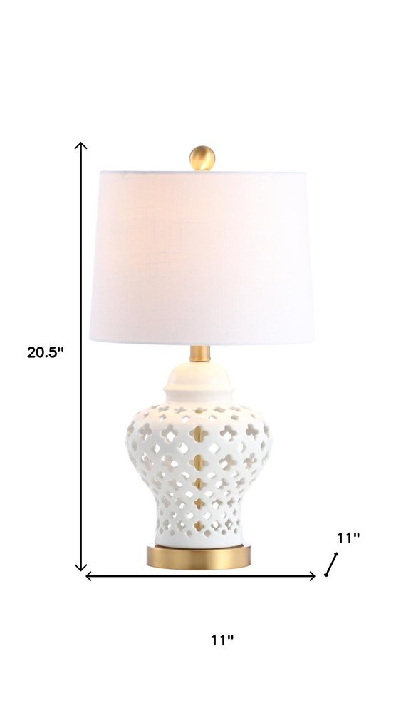 21" White And Gold Urn Table Lamp With Drum Shade