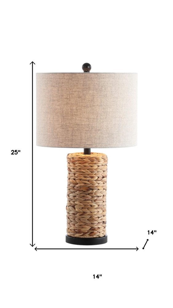 Set of Two 25" Natural And Black Bedside Lamps With Drum Shades