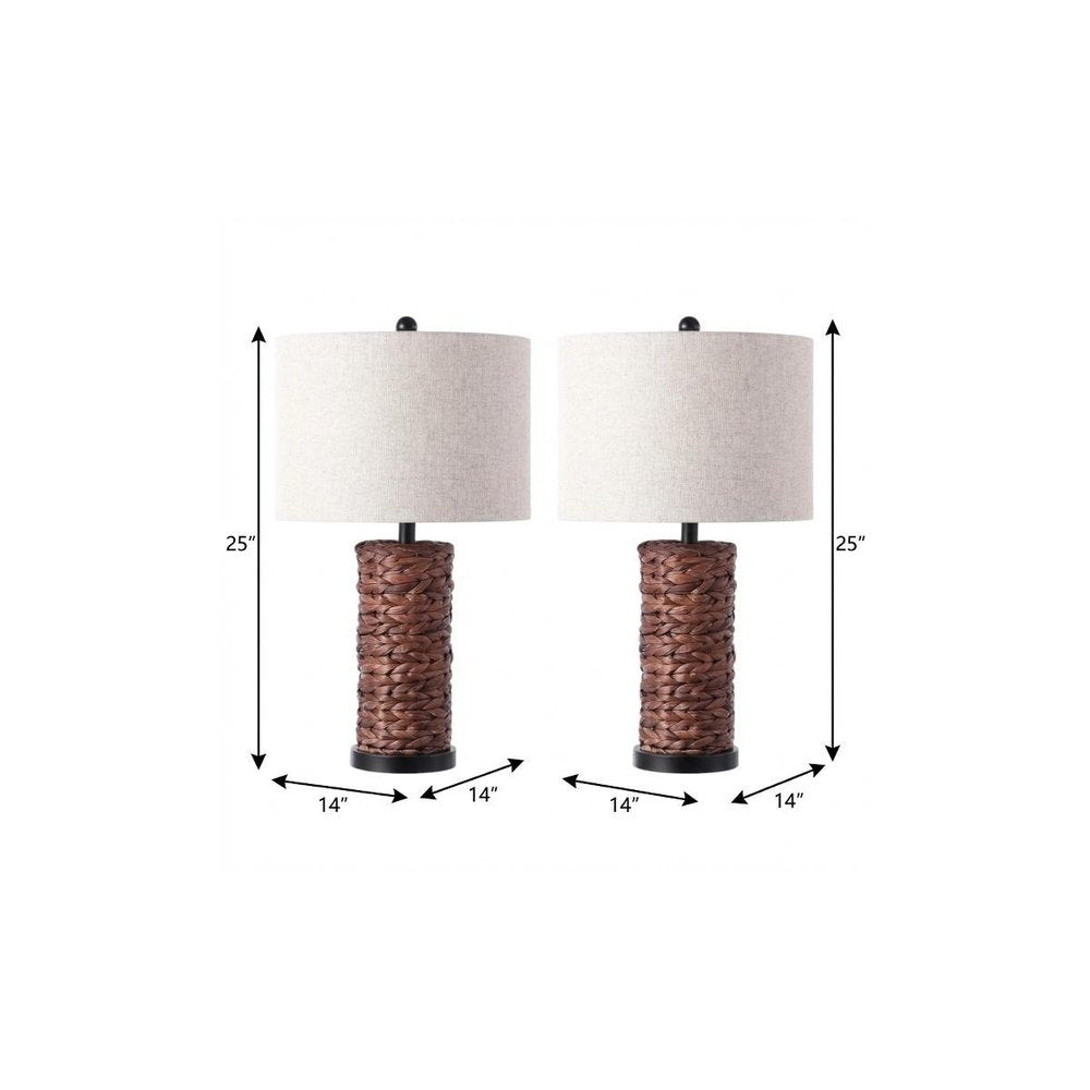 Set of Two 25" Black Table Lamps With Drum Shades