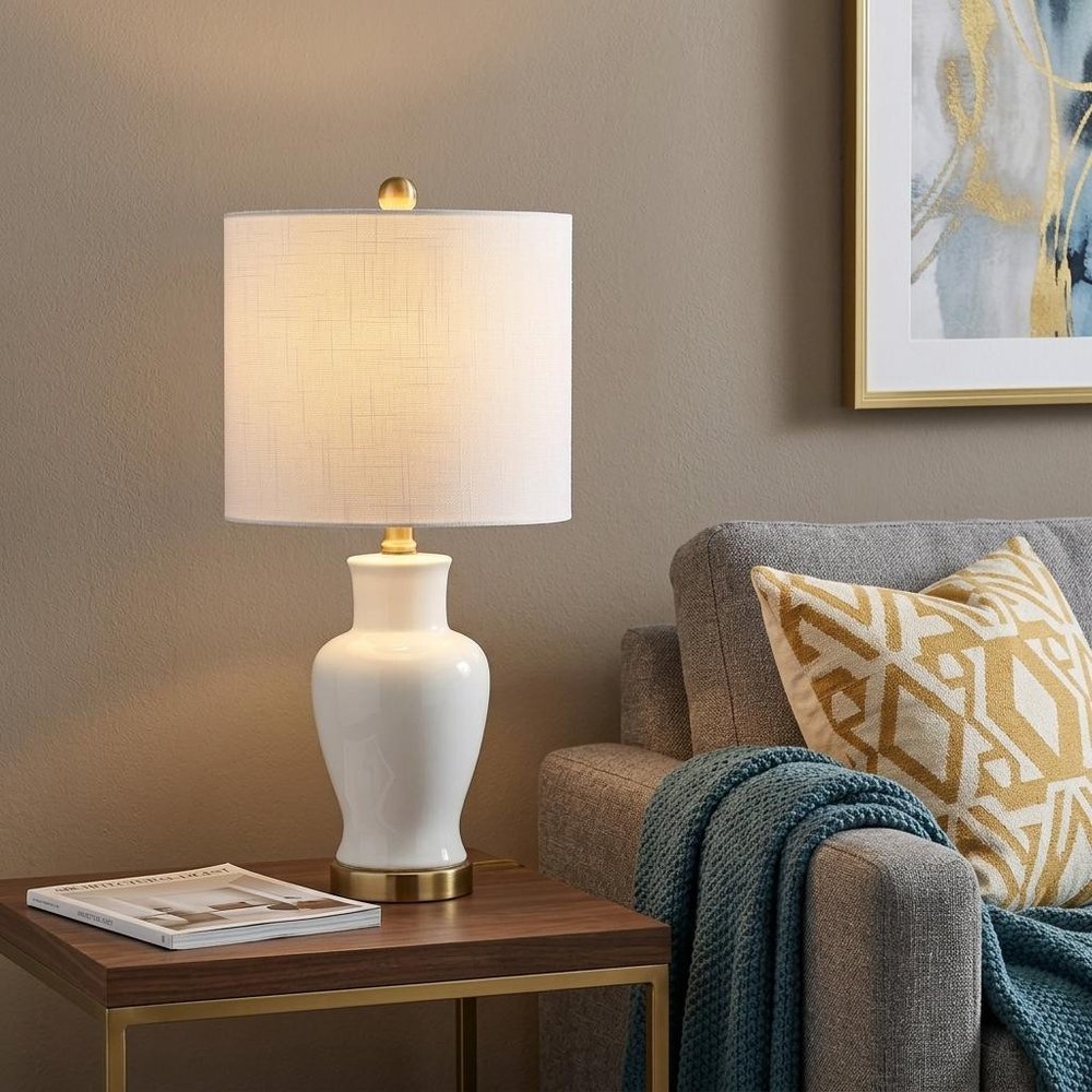 21" Gold Urn Table Lamp With Drum Shade