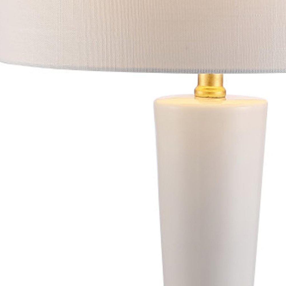 27" White And Gold Geometric Table Lamp With Drum Shade