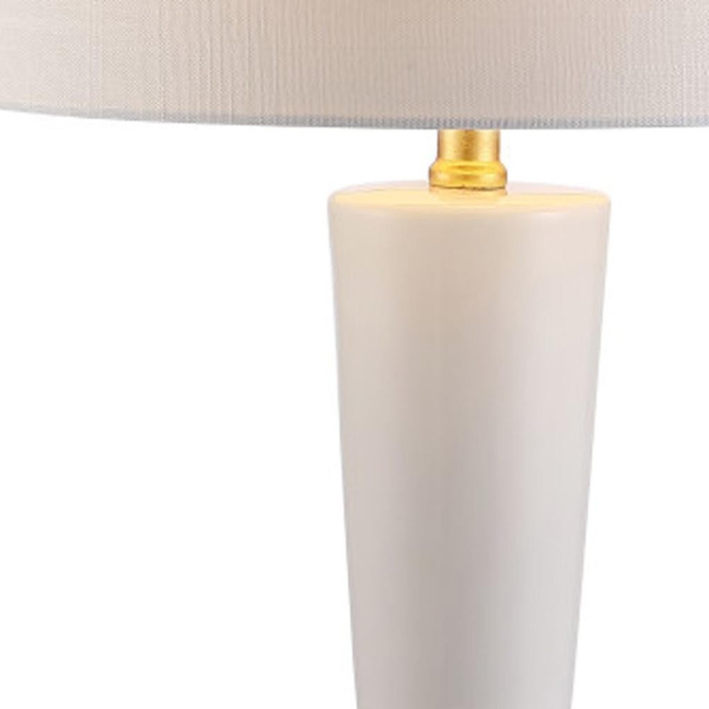 27" White And Gold Geometric Table Lamp With Drum Shade