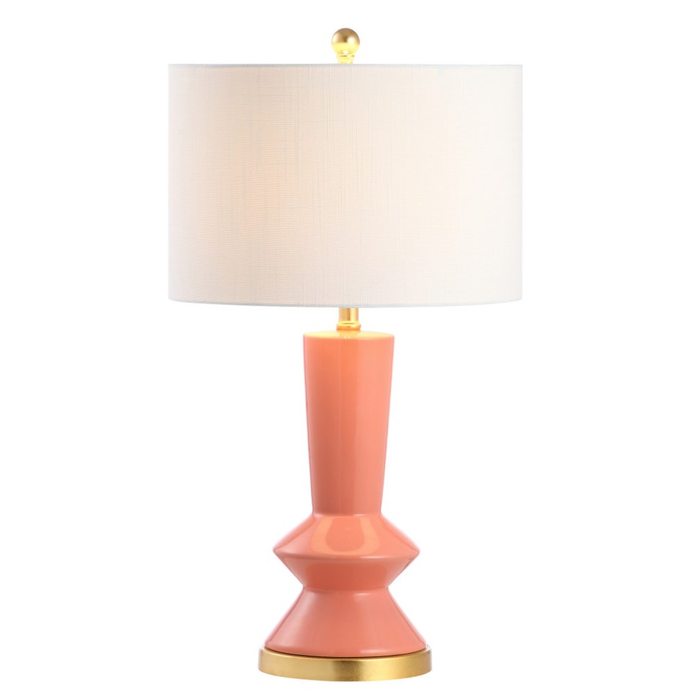 27" Gold Geometric Table Lamp With Drum Shade