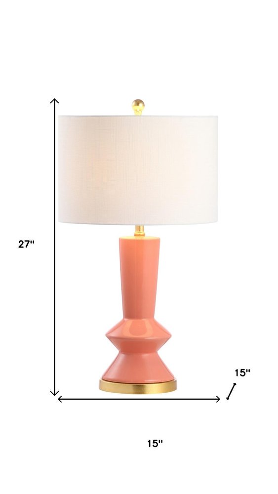 27" Gold Geometric Table Lamp With Drum Shade