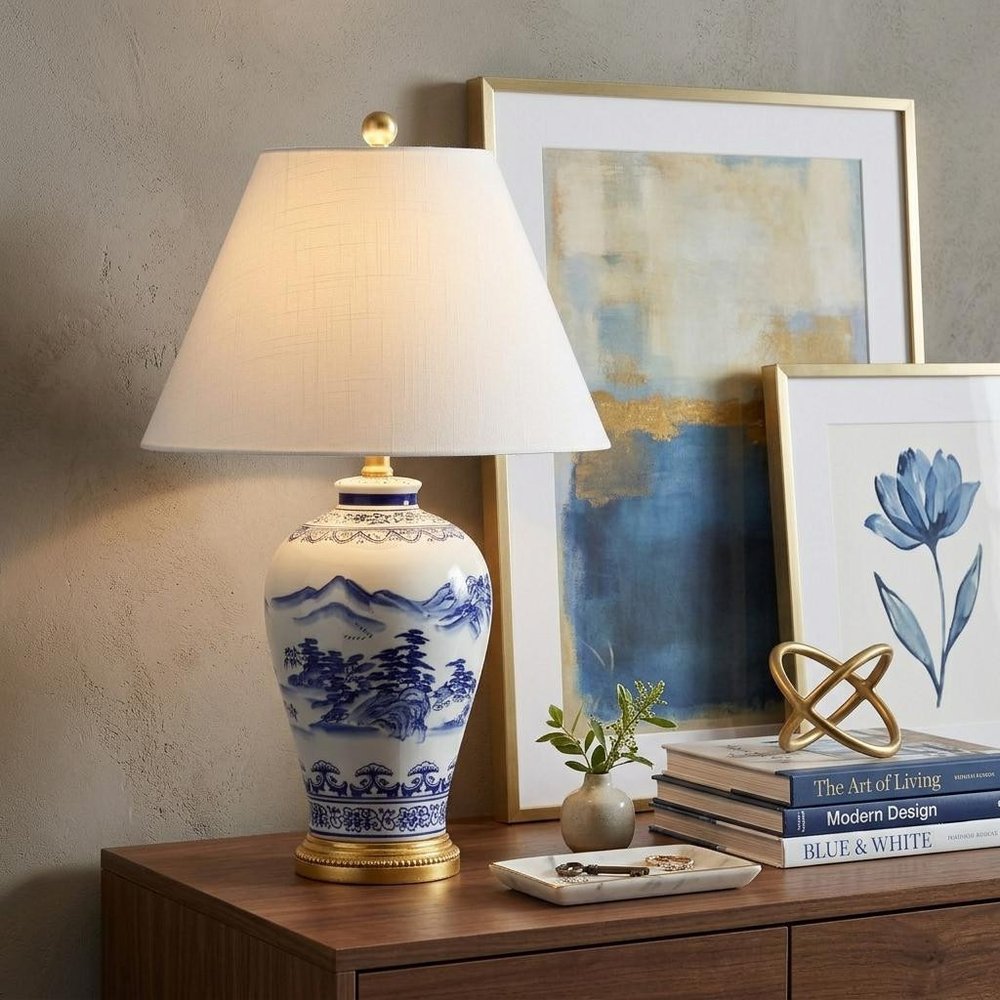 27" Gold Novelty Table Lamp With Empire Shade