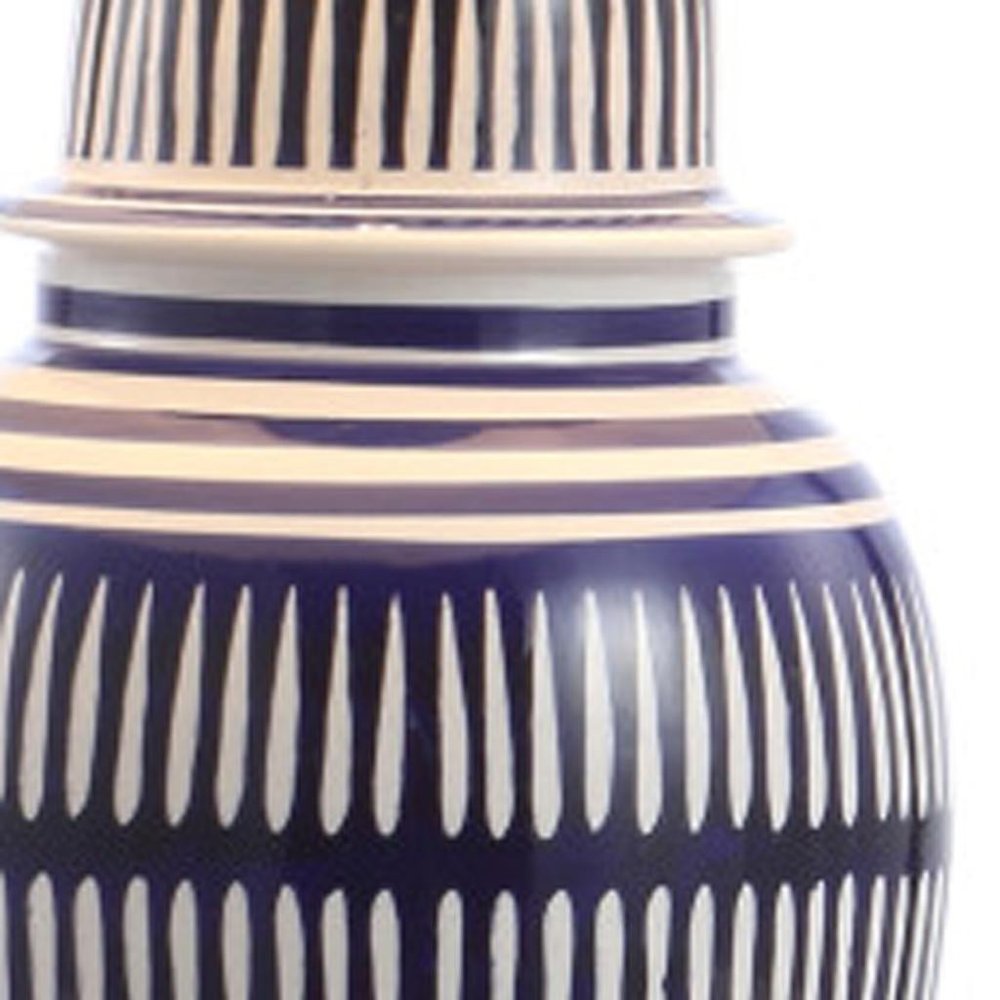 27" Navy Blue Gold And White Urn Table Lamp With Empire Shade