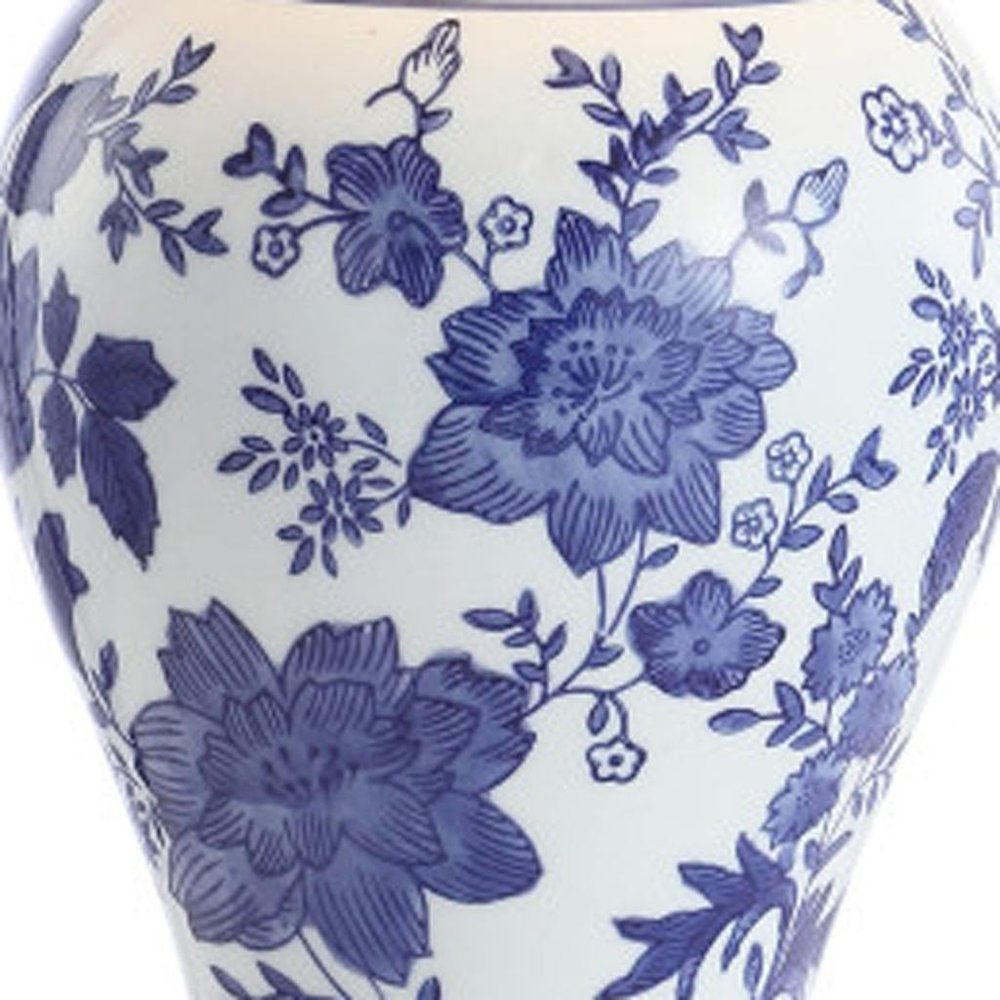 22" Navy Blue Gold And White Urn Table Lamp With Empire Shade